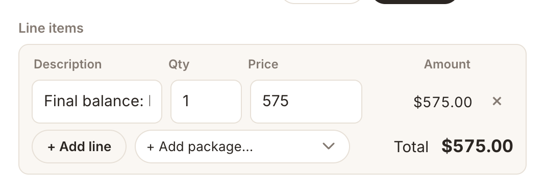 The Line items section of an invoice