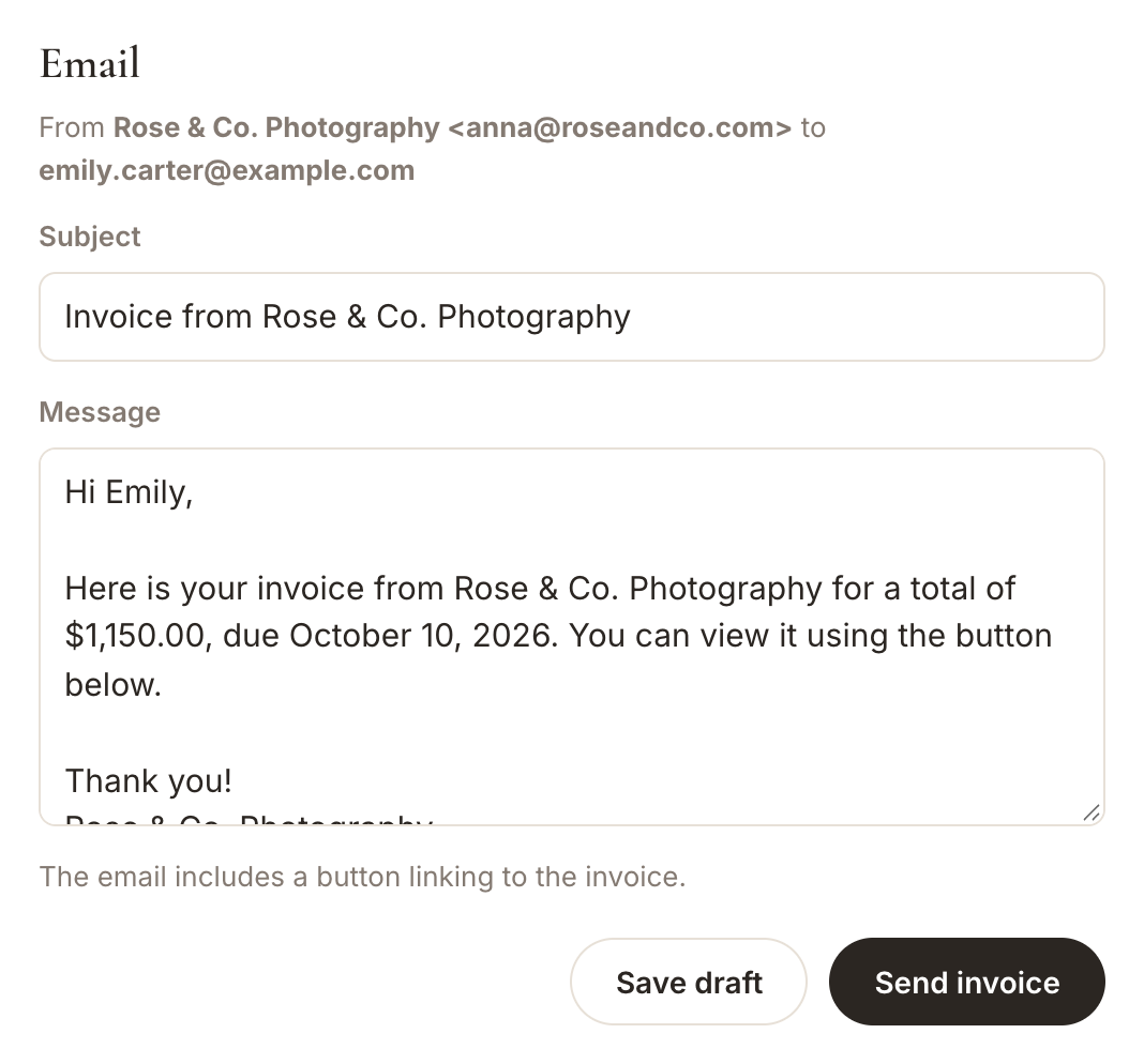 The email box with the Send invoice button