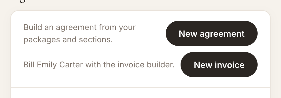 The New invoice button on the client page